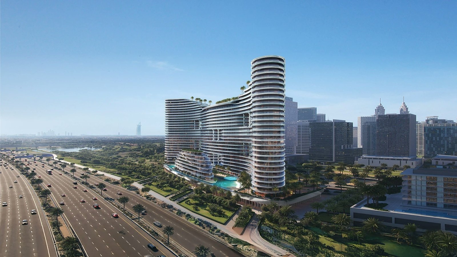 Binghatti Aquarise — Business Bay aerial view