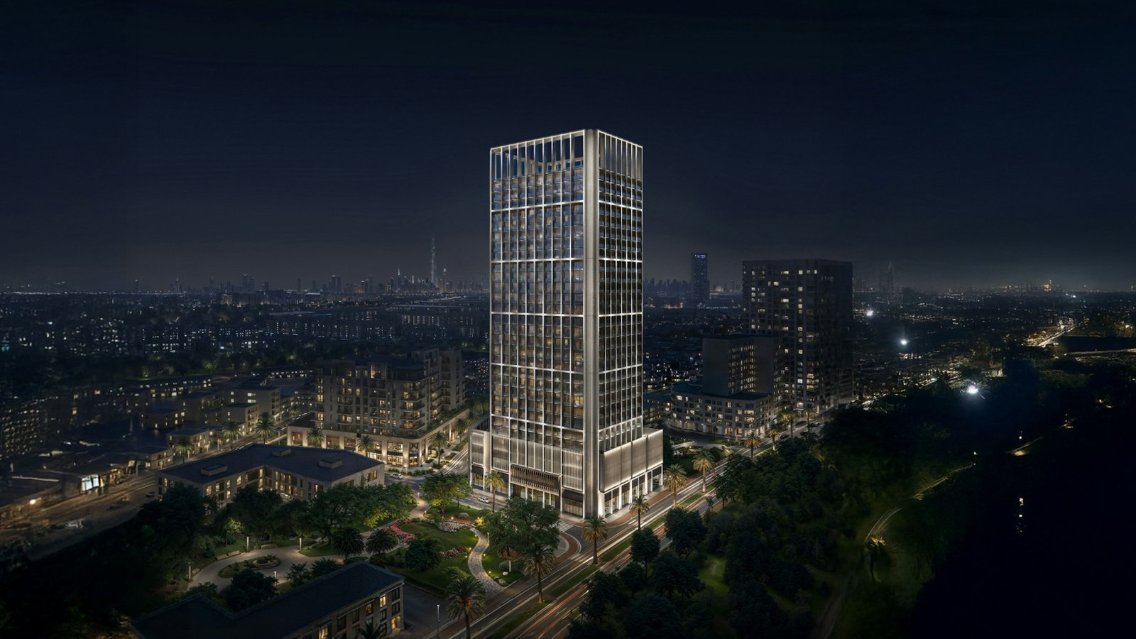 Binghatti Luxuria — Jumeirah Village Triangle aerial view
